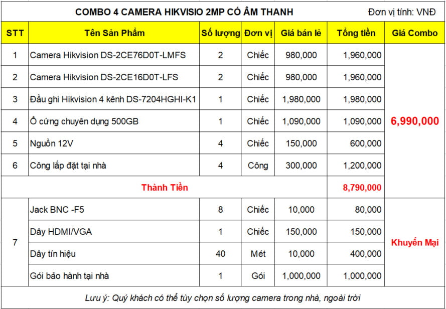 Bộ 4 Mắt Camera HIKVISION 2.0mp - Thu Tiếng6